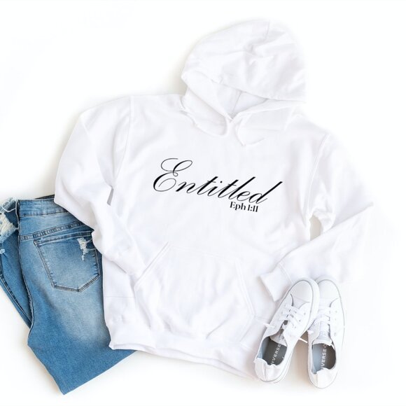 Unisex "Entitled" Graphic White Hoodies - Picture 1 of 9